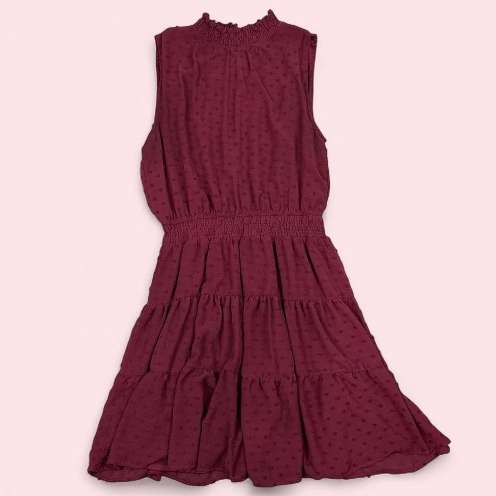 Burgundy summer sleeveless dress with scrunched details